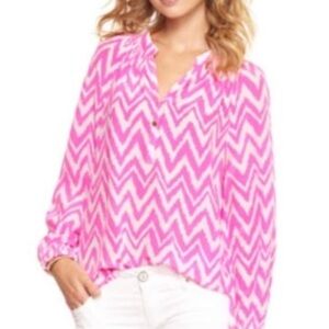 Lilly Pulitzer Pink and White Chevron Blouse